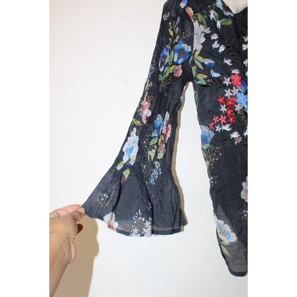 Aratta Silent Journey Floral Embroidered Women's Shirt Sheer Top velvet size M? - Picture 6 of 11